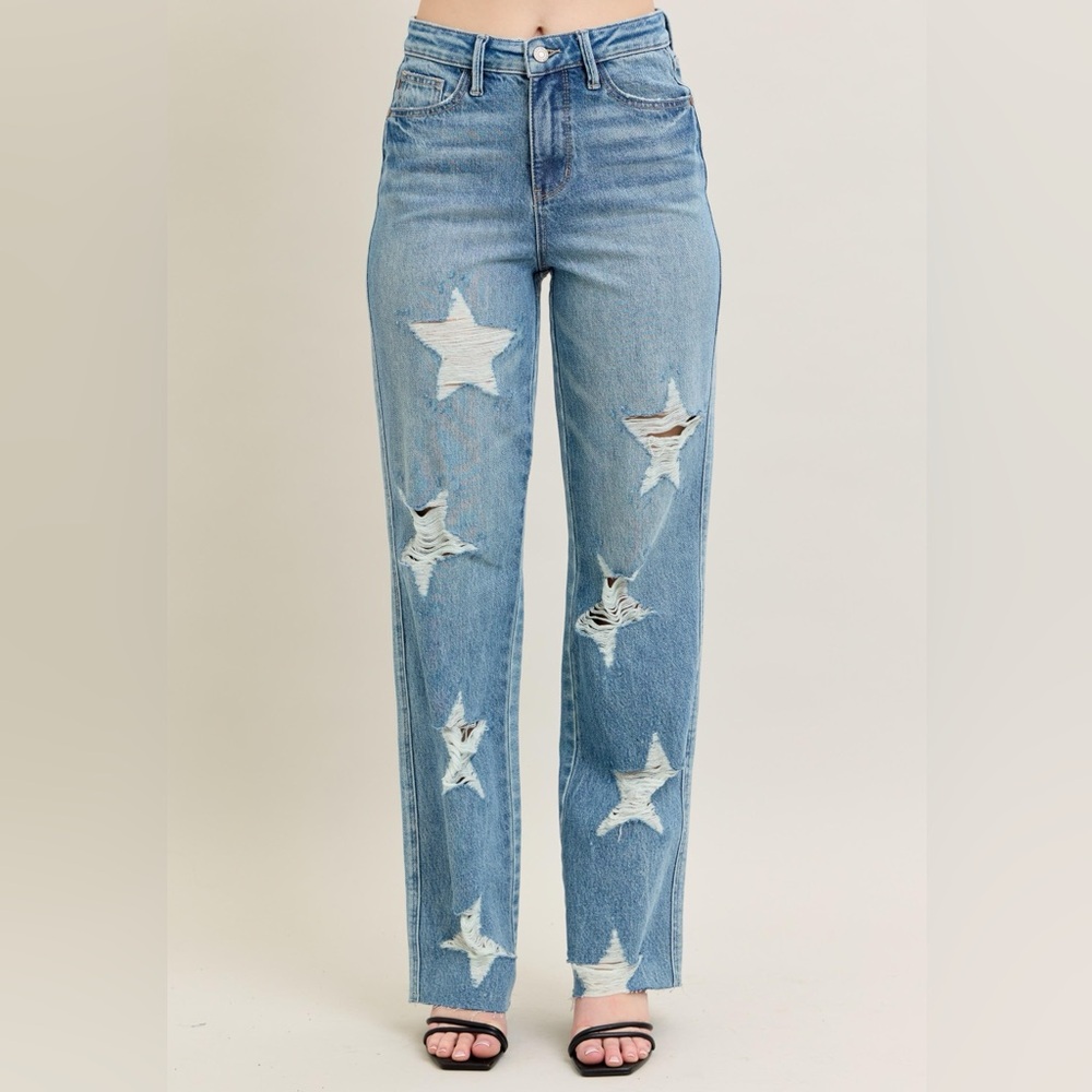 Women's Distressed Star Jeans - Blue